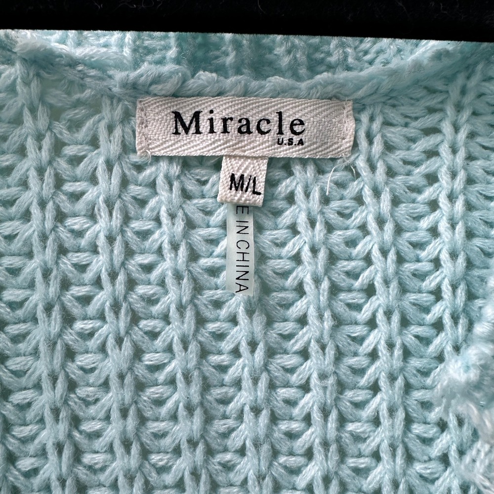 Miracle USA Light Blue Distressed V-Neck Sweater‎ M/L Pullover - Picture 6 of 16